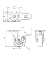 Adam Hall Hardware 372191 Поворотне колесо 100 мм із синім колесом і гальмом