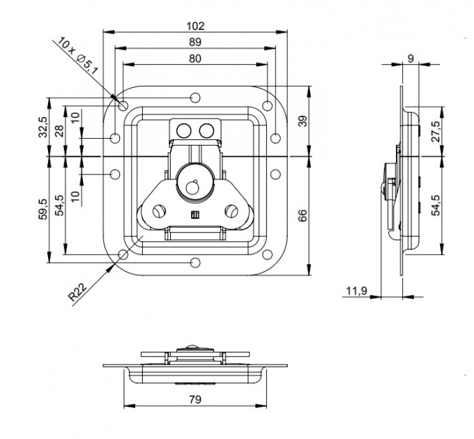 Adam Hall Hardware 17295 Засувка-метелик середня безколінчаста глибина 9 мм