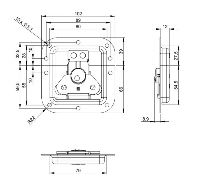 Adam Hall Hardware 17291S BLK Засувка метелик середня з пружиною неколінчастою глибиною 12 мм