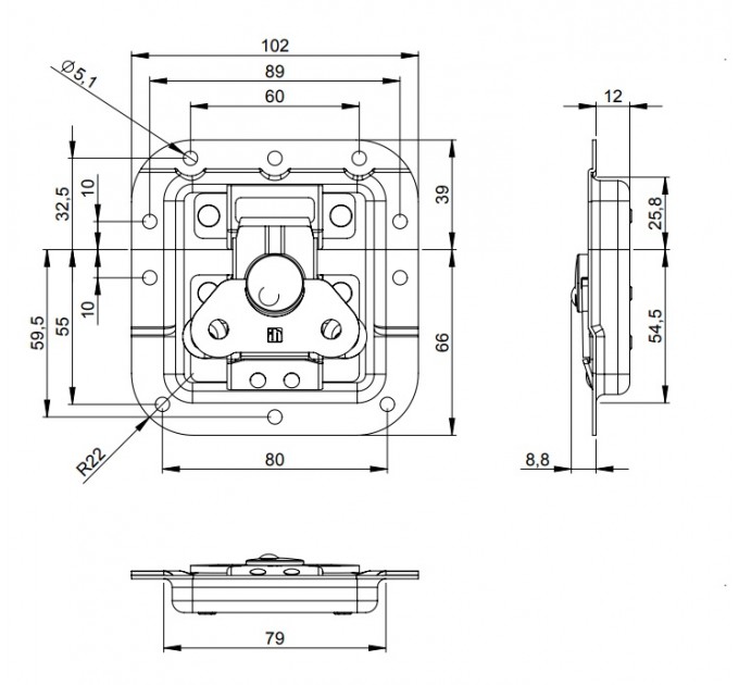 Adam Hall Hardware 17284 BLK Засувка-метелик середня колінчаста глибина 12 мм Чорна